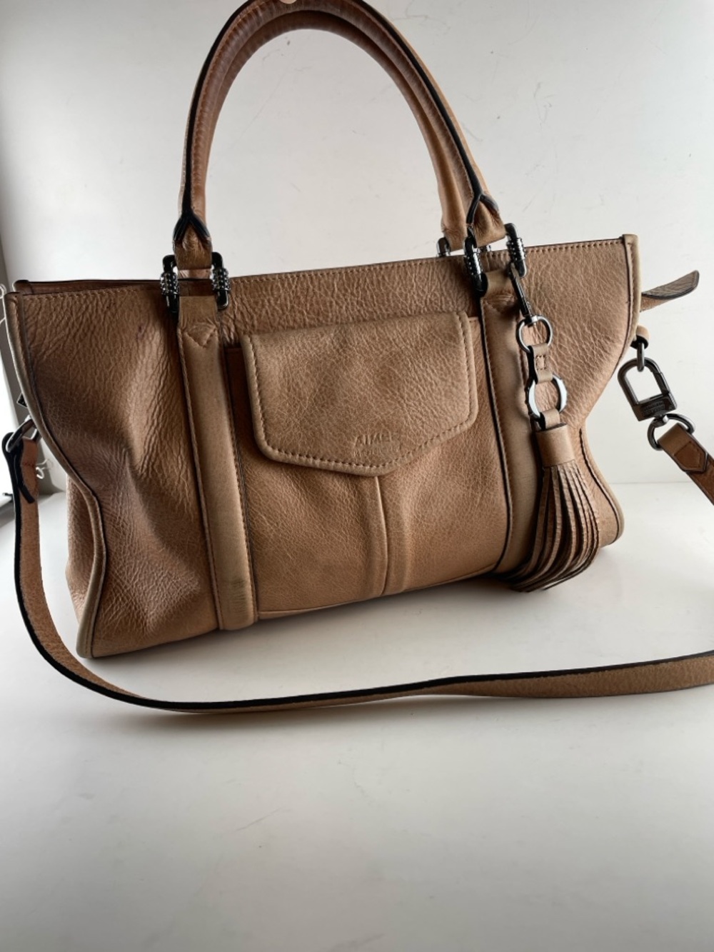 Aimee Kestenberg Tan Leather Satchel Shoulder Bag with Tassel